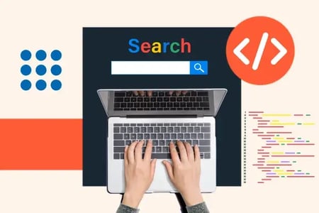 Hands on laptop searching HTML SEO tips