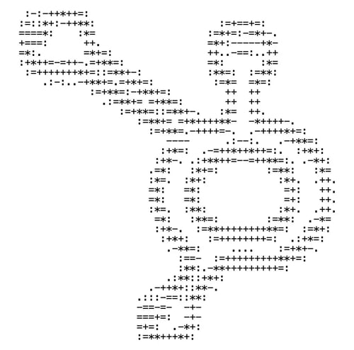 ASCII art of the HubSpot sprocket logo, with HTML space between text