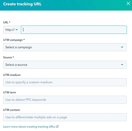 How to Build UTM Codes in HubSpot: fill in the attributes of your UTM code and click create