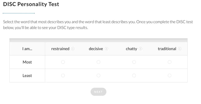 Crystal’s DiSC testing page. 