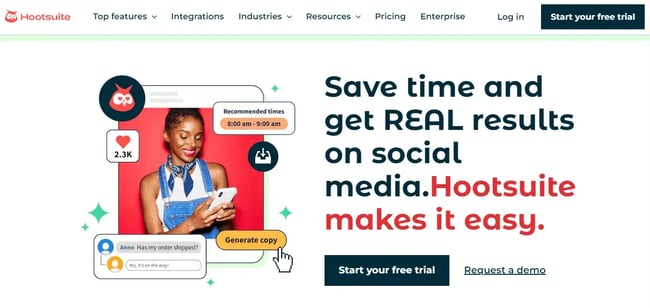 Homepage of Hootsuite