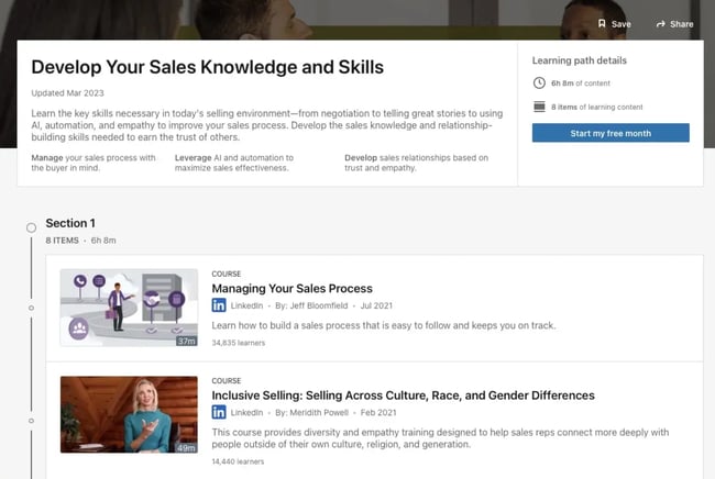 LinkedIn Learning sales training courses.