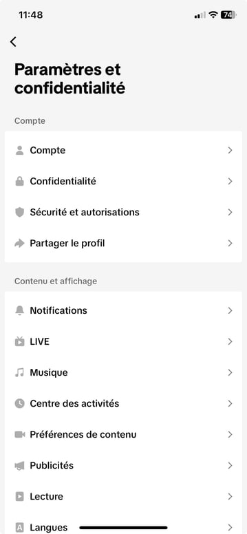 paramètres et confidentialité du compte tiktok