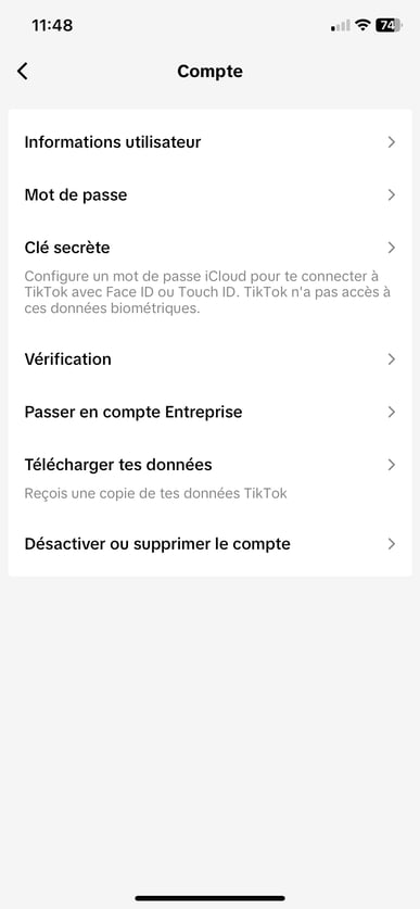 demande de vérification du compte tiktok