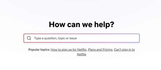 Netflix’s knowledge base with search bar.