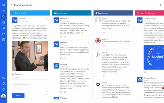 social listening tool Oktopost’s brand mentions dashboard