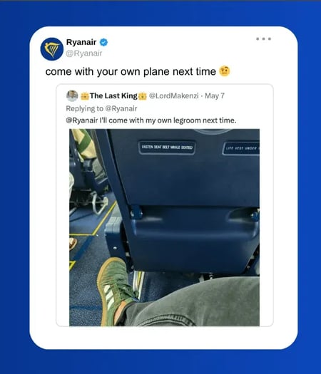 Ryanair tells a disgruntled customer, “Come with your own plane next time.”       