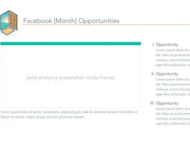 screenshot of hubspot's social media report template; shows facebook opportunities