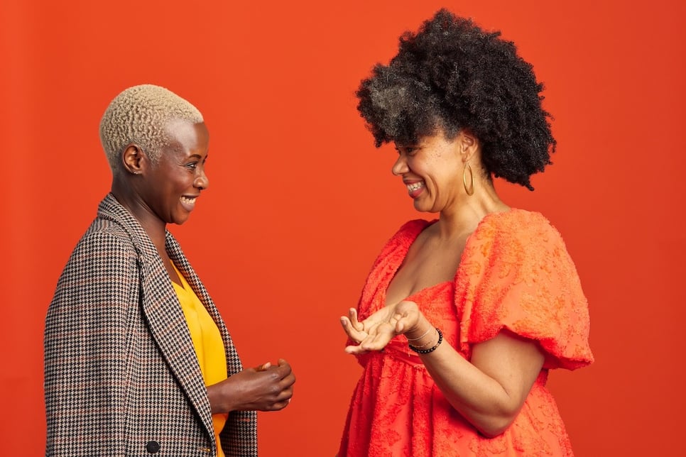 two women talking