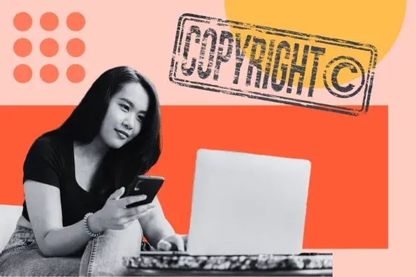 woman looking up website copyright