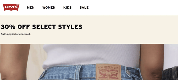 screenshot of the levi's landing page, showing its logo in the corner