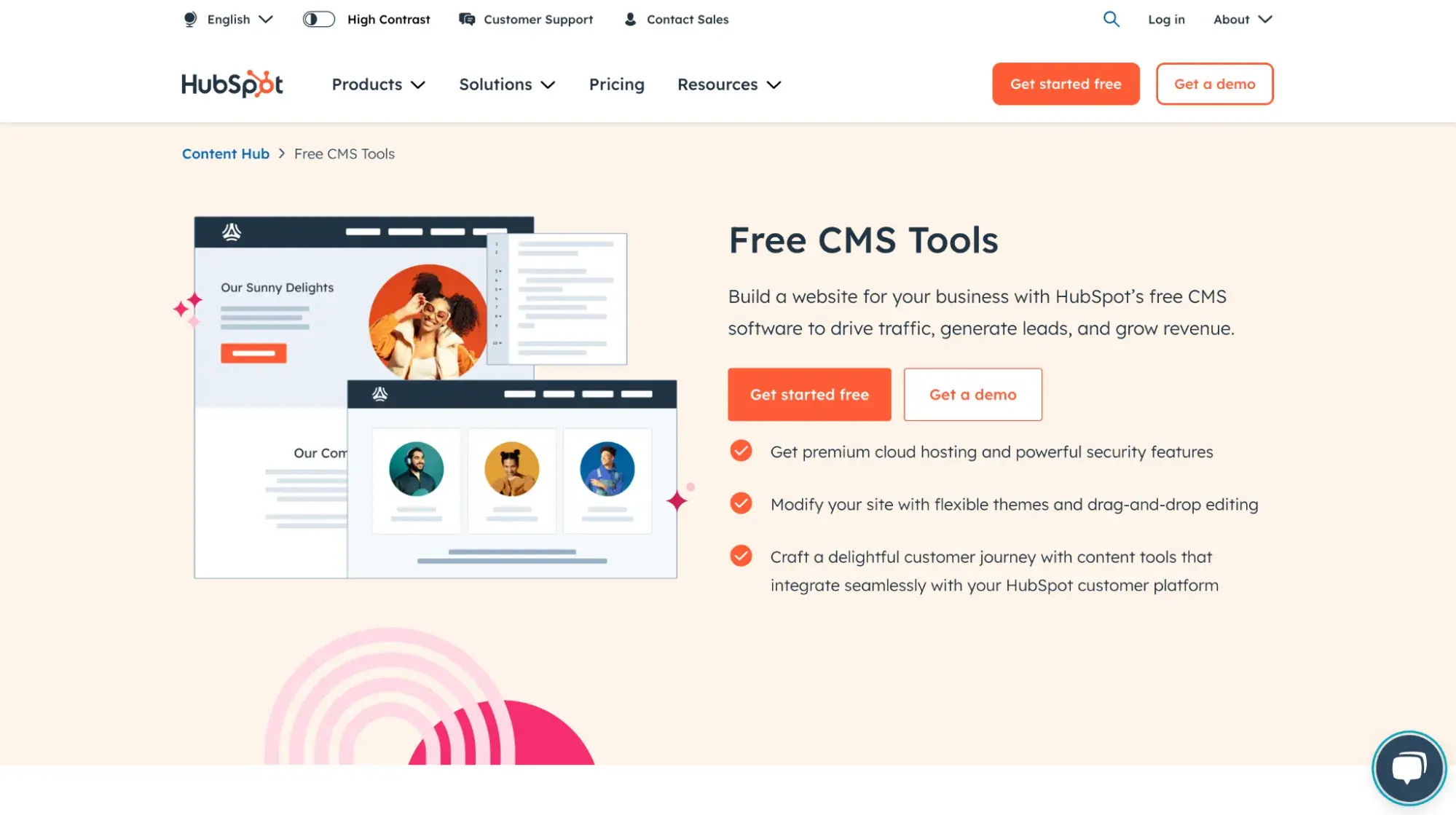 HubSpot’s free cms tool to help you design a code-free website