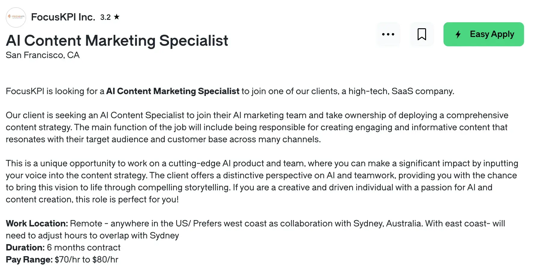 AI content Marketing Specialist job description