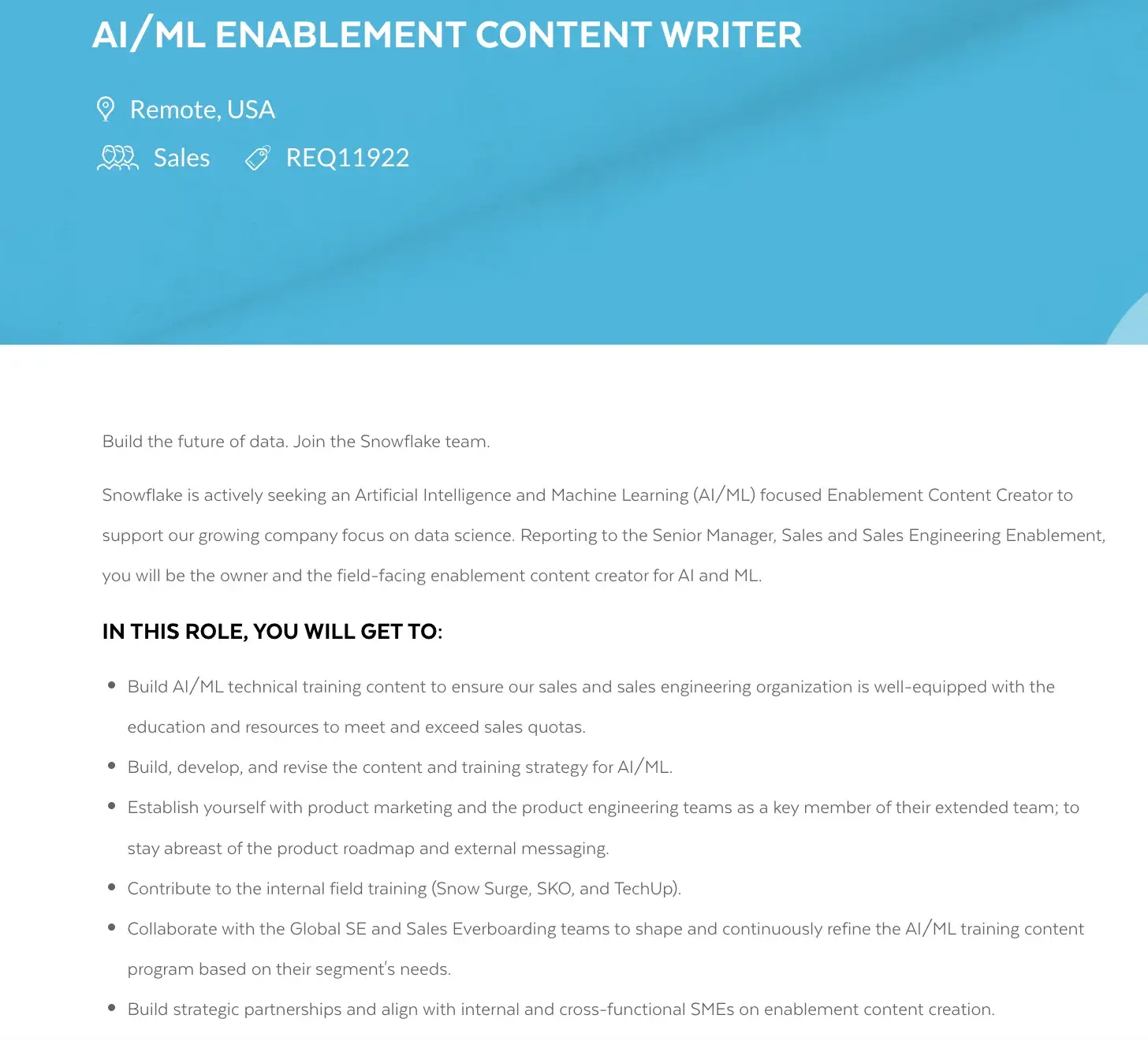 AI/ML Enablement Content Writer