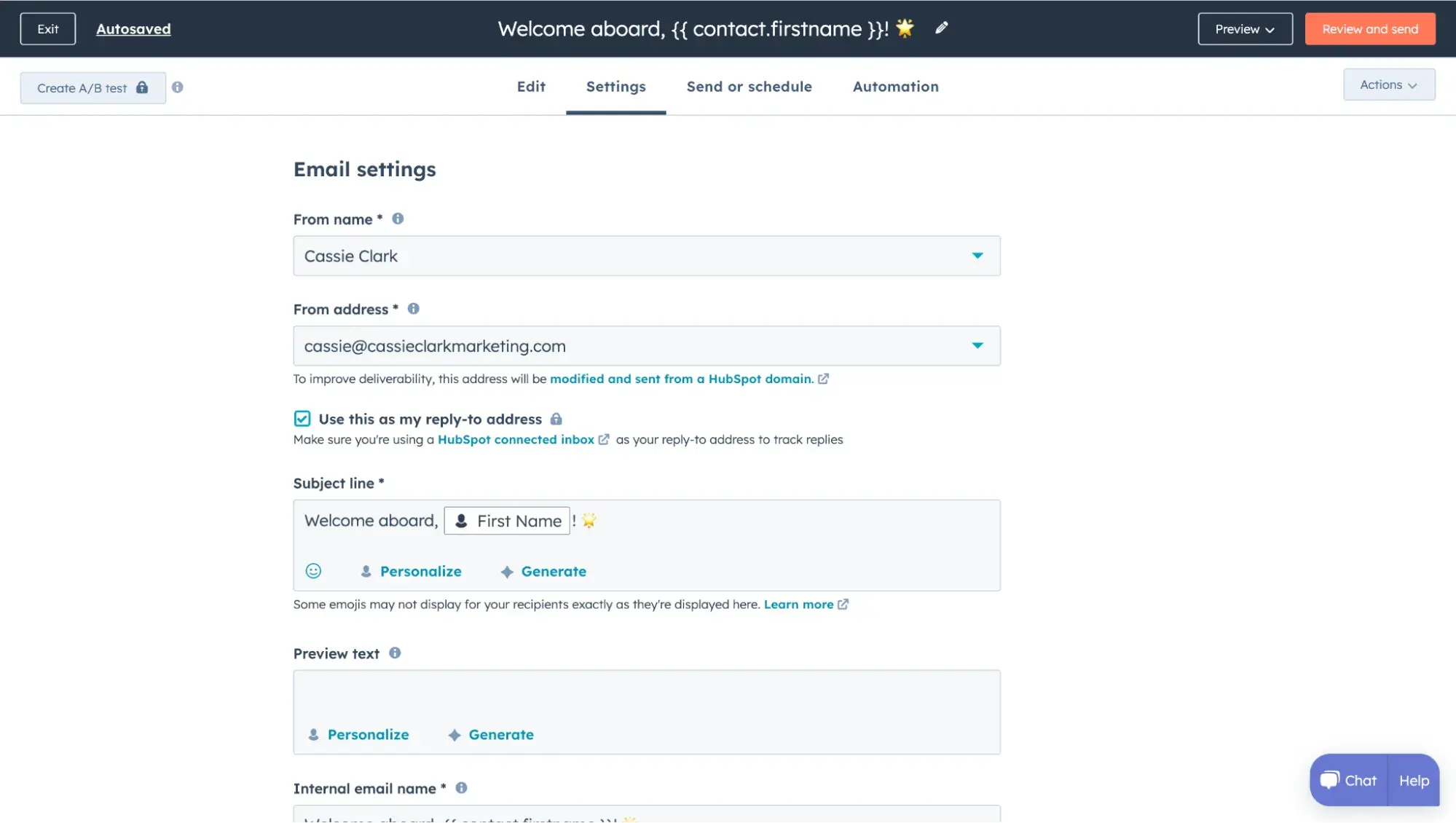 Screenshot of HubSpot's interface