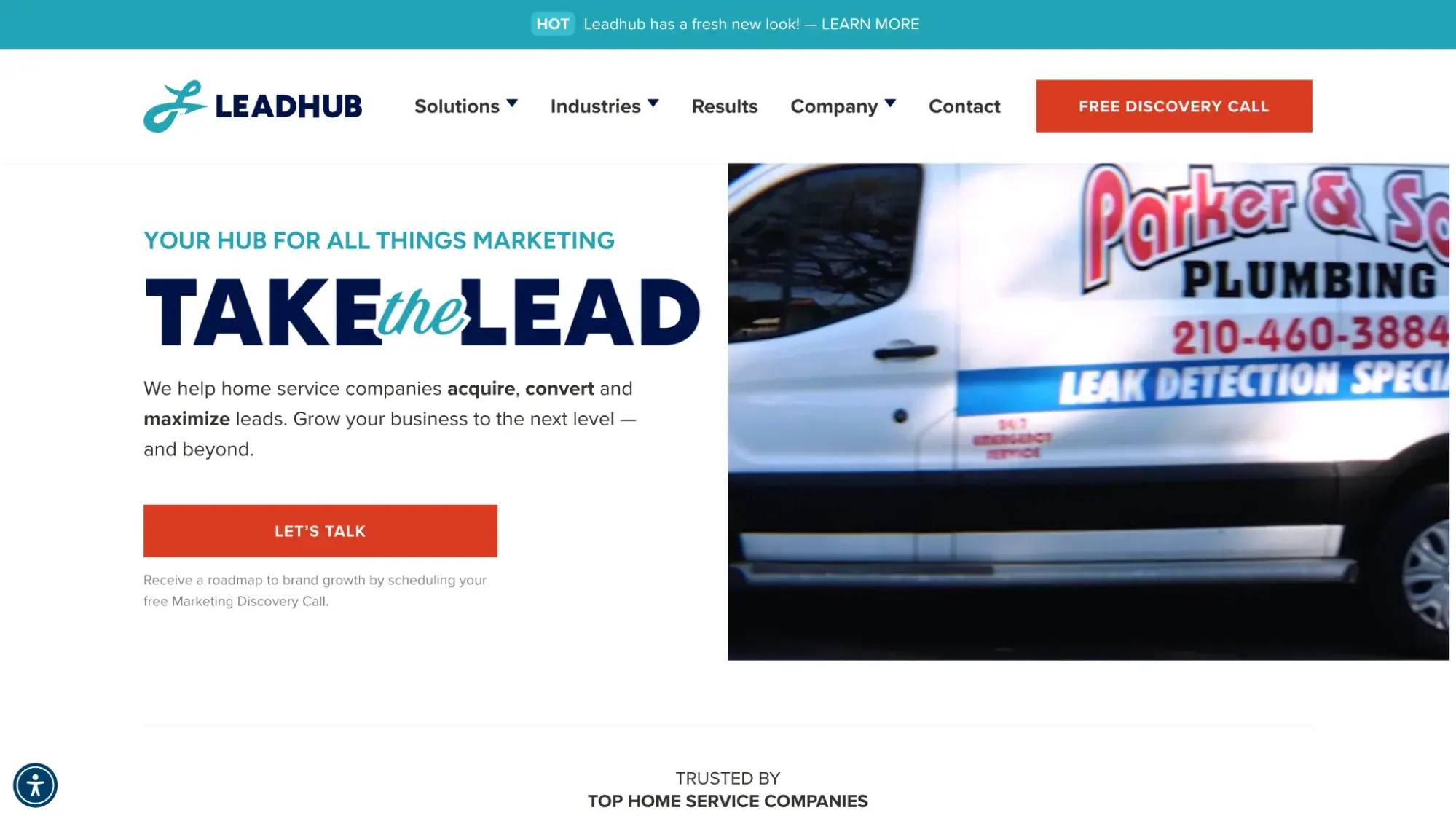 Screenshot of LeadHubs homepage 