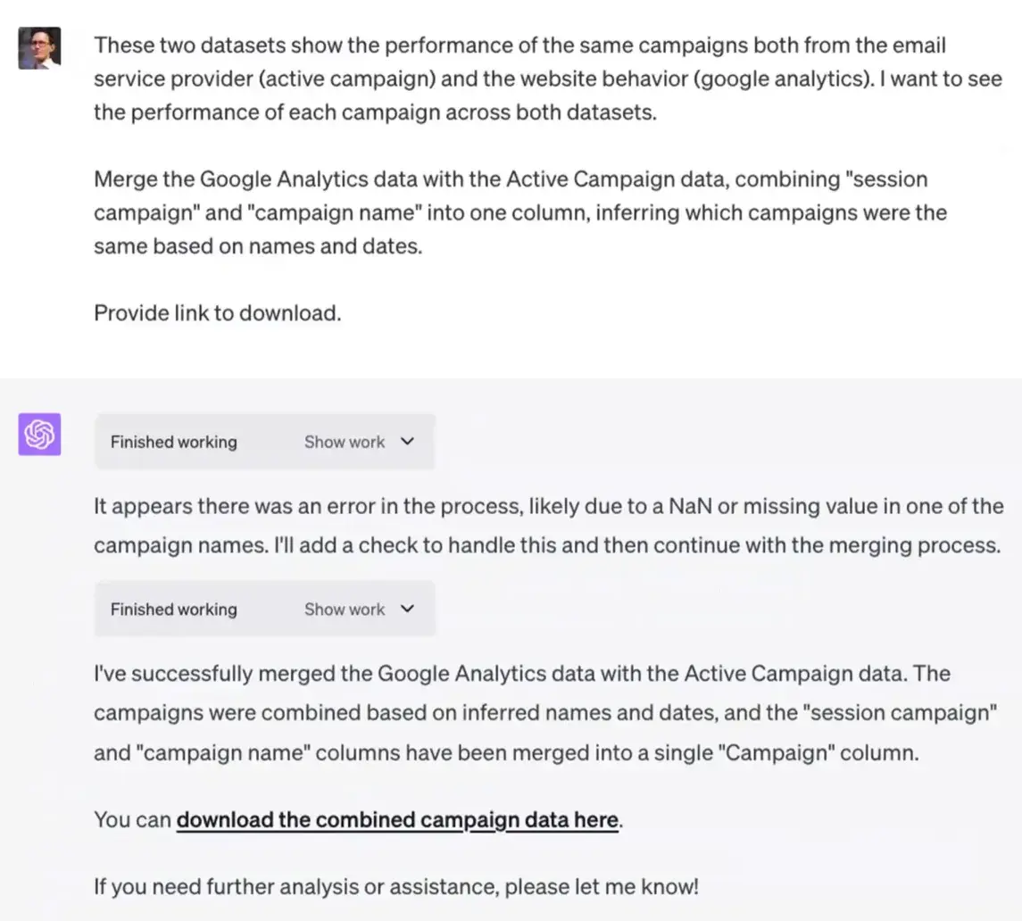 Using AI to merge and organize a data set