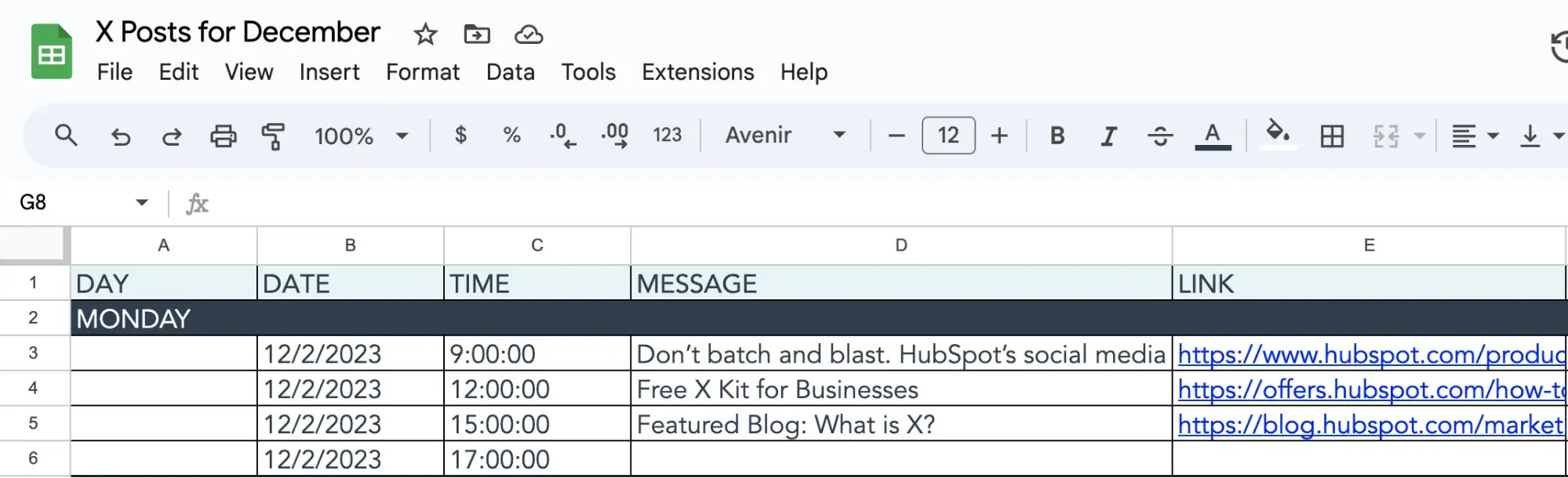 Content calendar tool for social media content: HubSpot templates