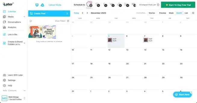 later sample content calendar