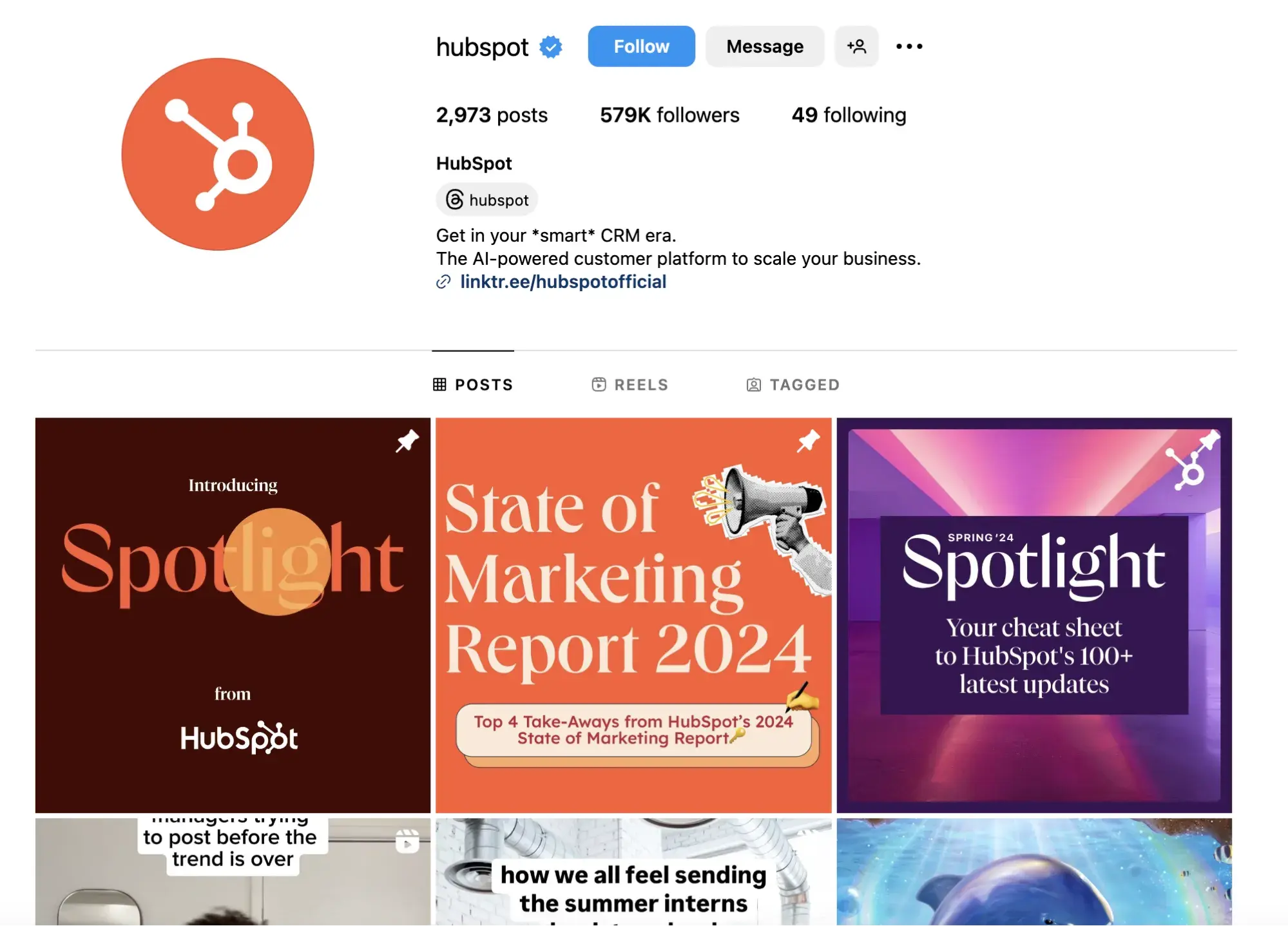 HubSpot Instagram page