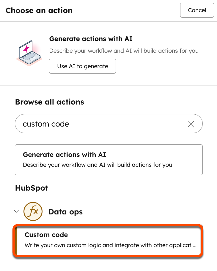 custom-code-action-select