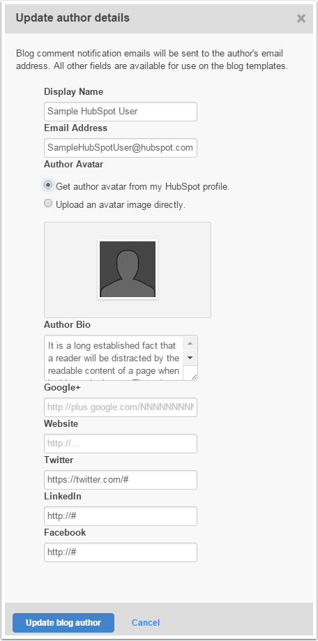update author info