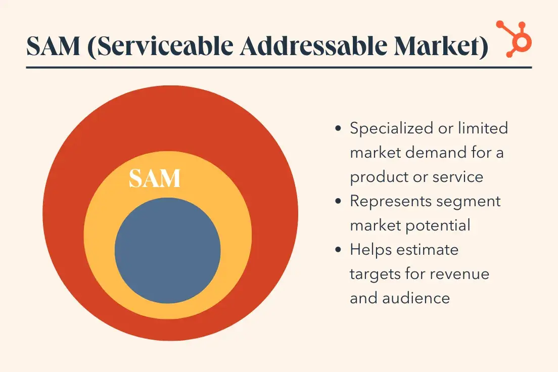 SAM or serviceable addressable market helps you identify a more realistic target audience within the TAM.