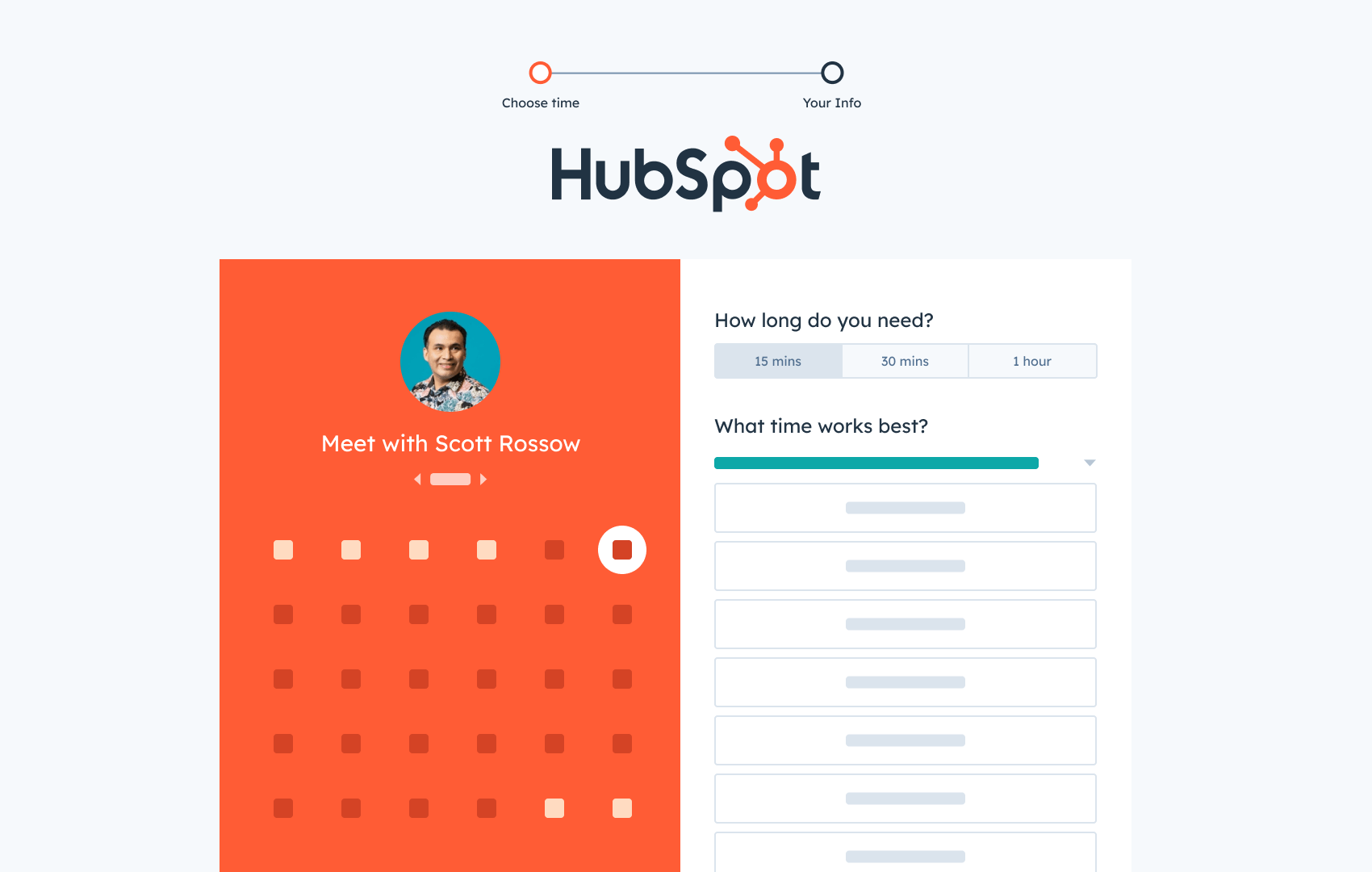 Sales Hub simple user interface showing meeting scheduling page