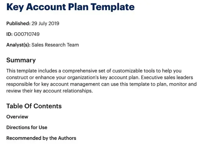 sales account planning template, Gartner