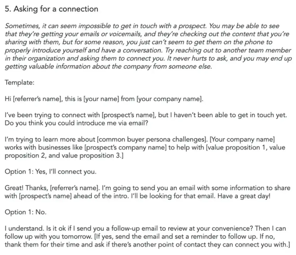 cold calling script where you ask for a connection