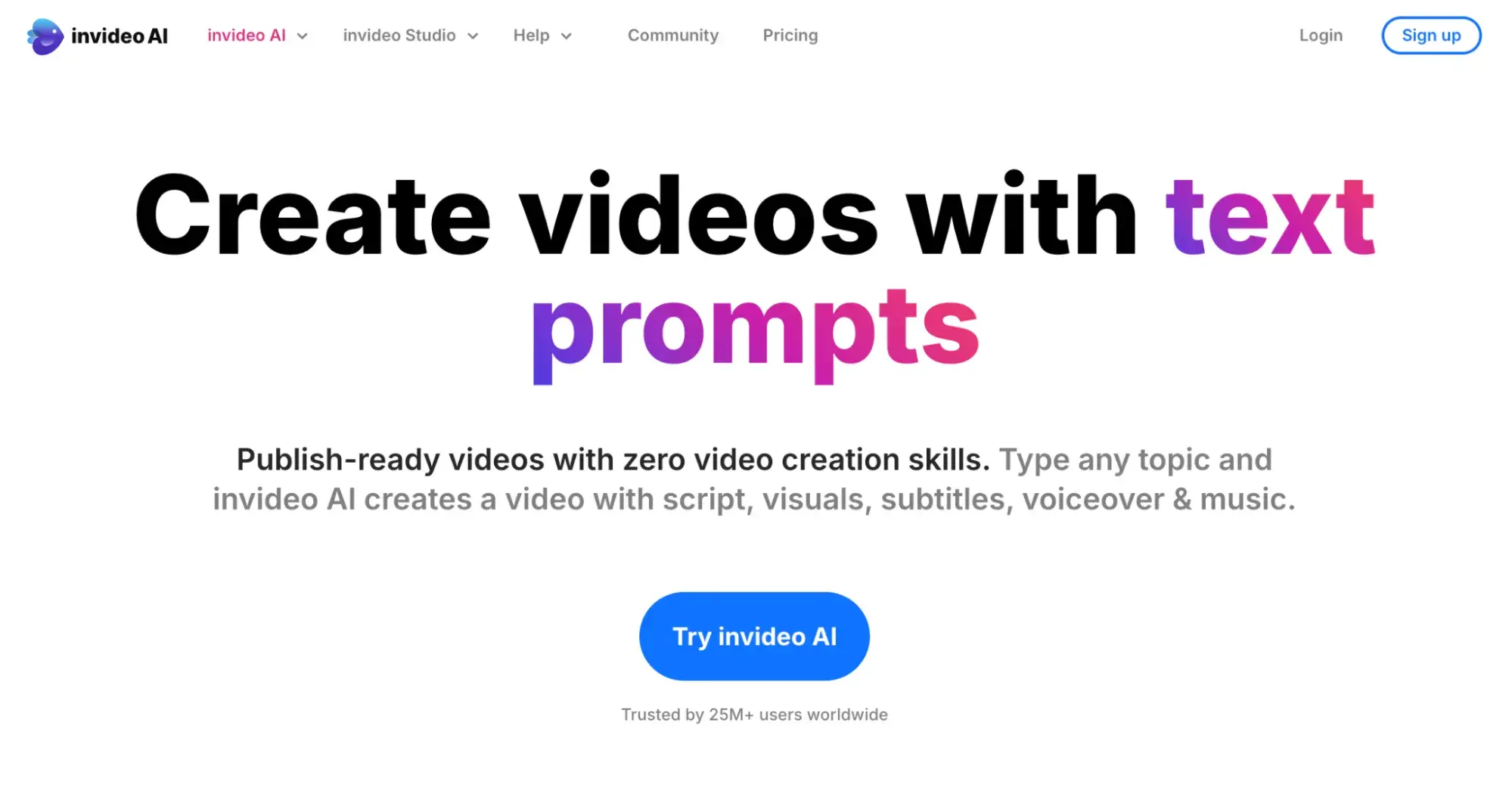 screenshot of invideo homepage