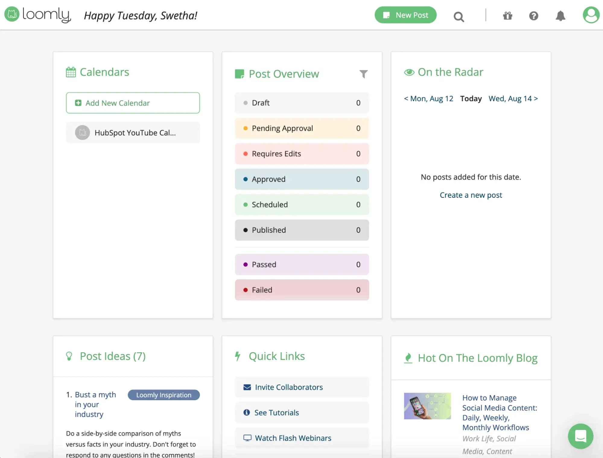 : The Loomly dashboard.