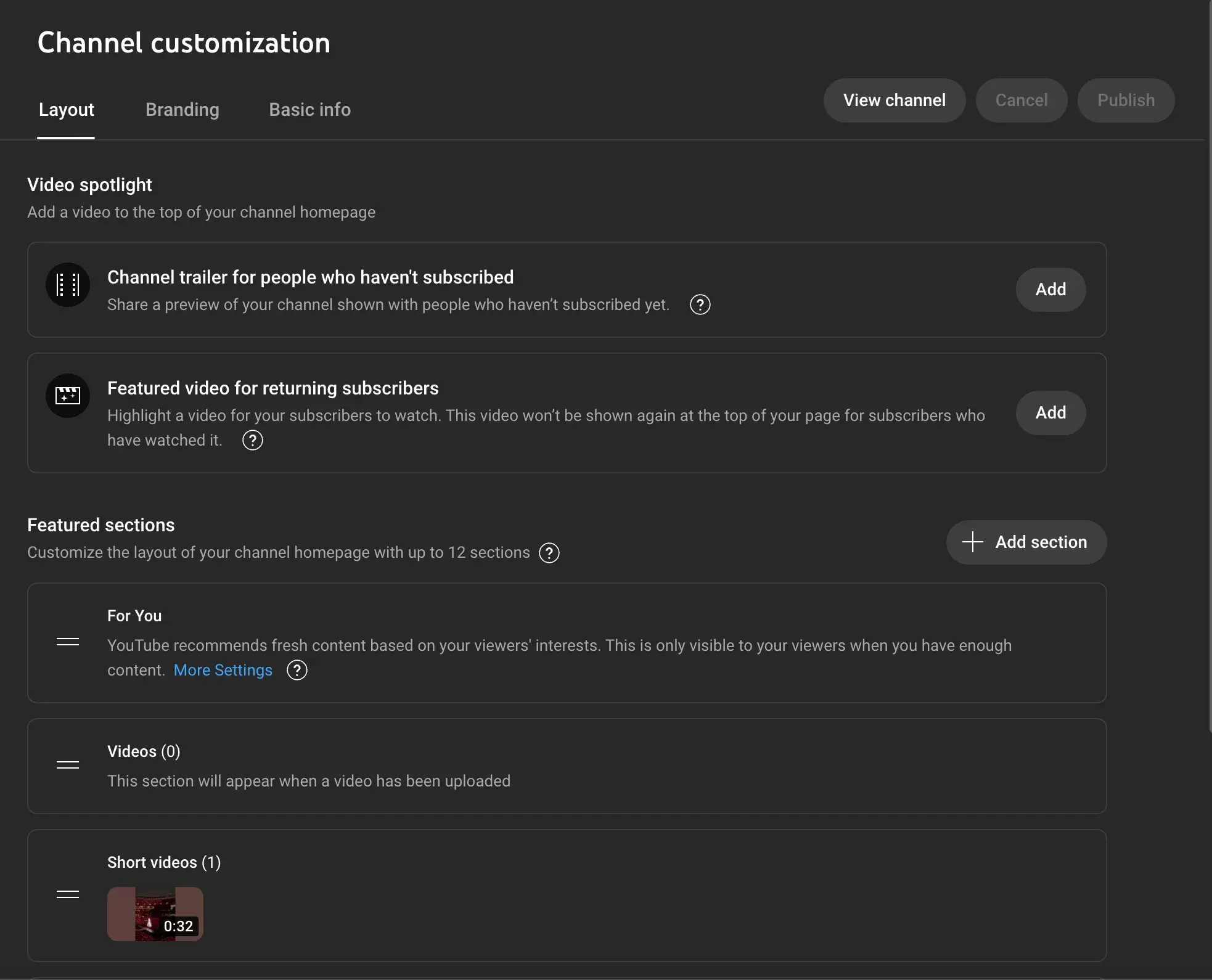 : On Channel customization, you can now see your video at the bottom of the screen.