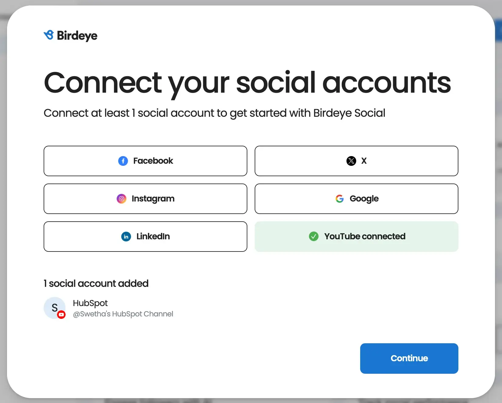 : Connect social accounts to integrate into Birdeye.