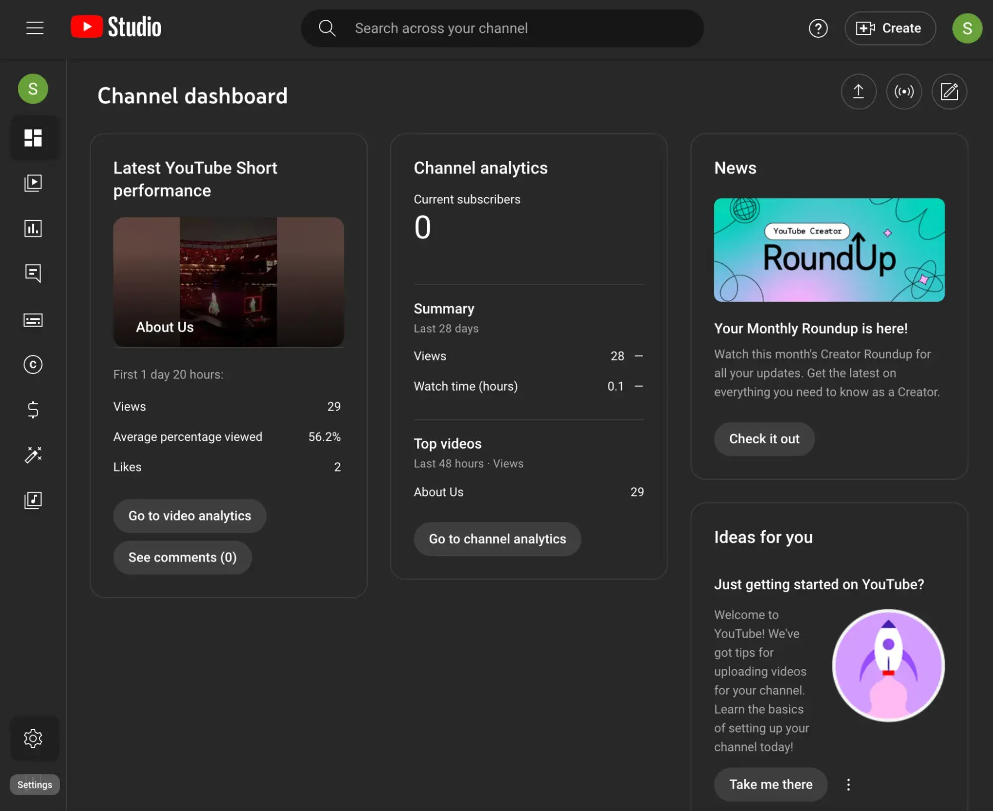 : YouTube Studio, where you can go to Settings in the bottom left corner.