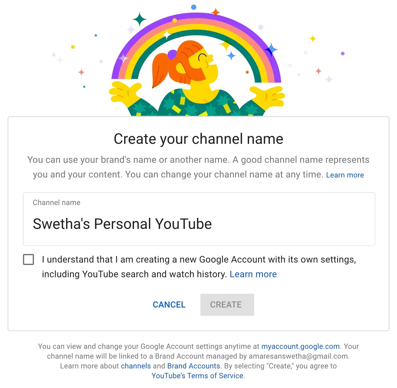 : Choose a new channel name and click Create.