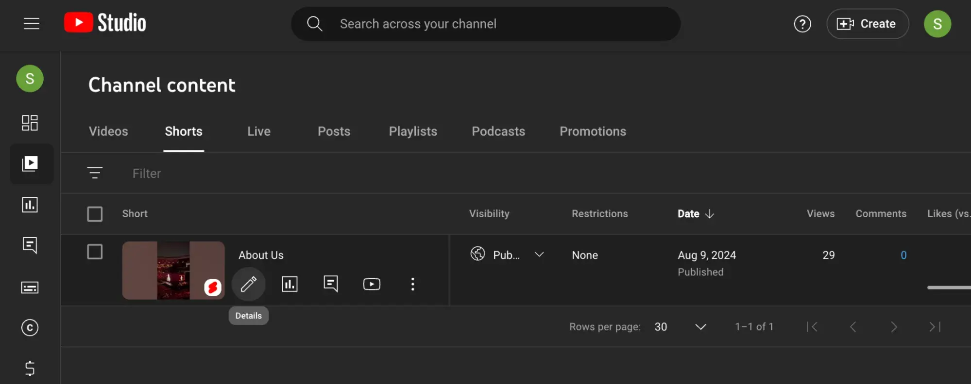 : Edit Details for pre-uploaded videos in the Content tab in YouTube Studio.