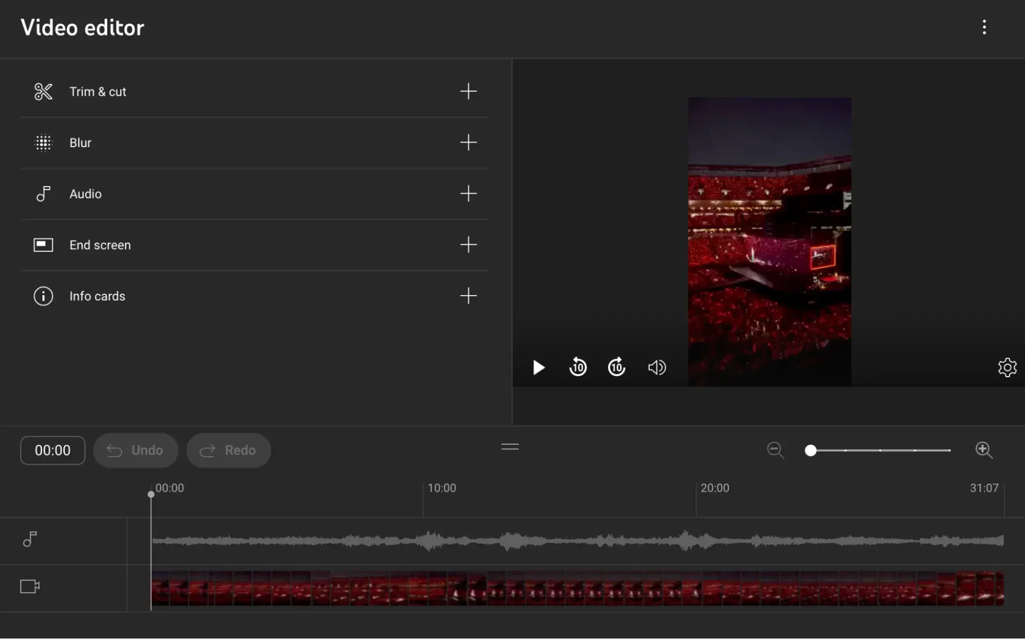 : Enter the Video editor to add end screens and info cards.