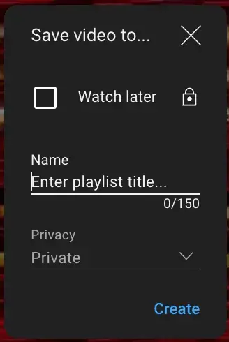 : Choose a playlist name and privacy settings.