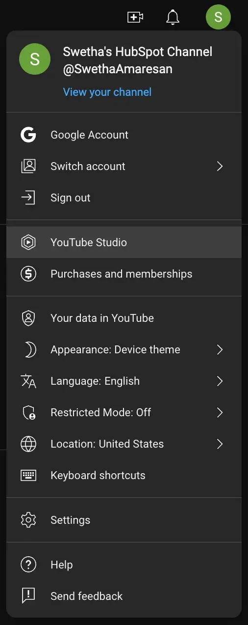 : Find YouTube Studio on your channel by clicking on your profile picture.