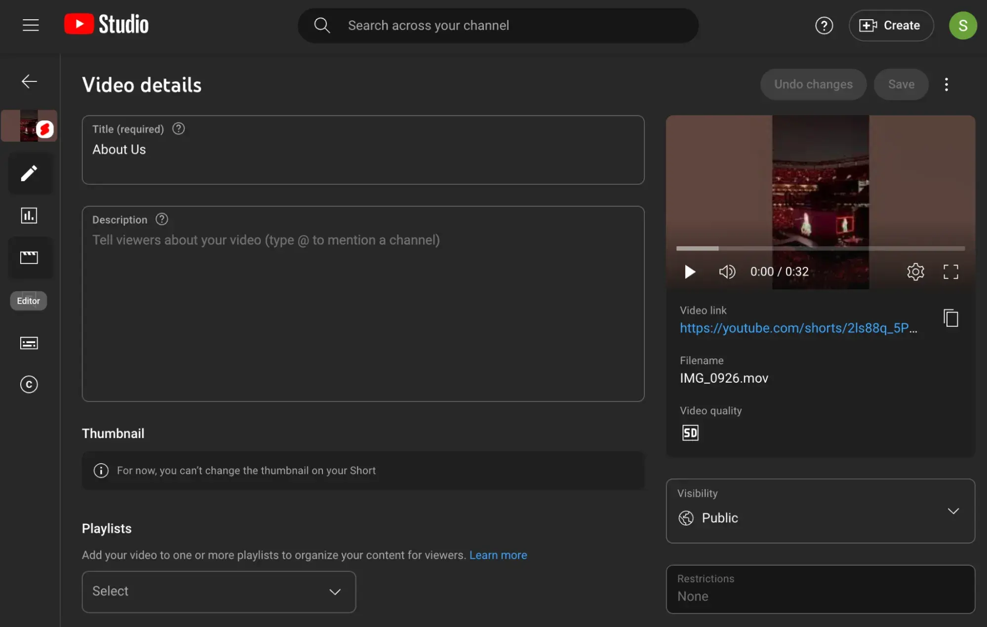 : Enter the Video editor by clicking Editor on the left sidebar in Video details.