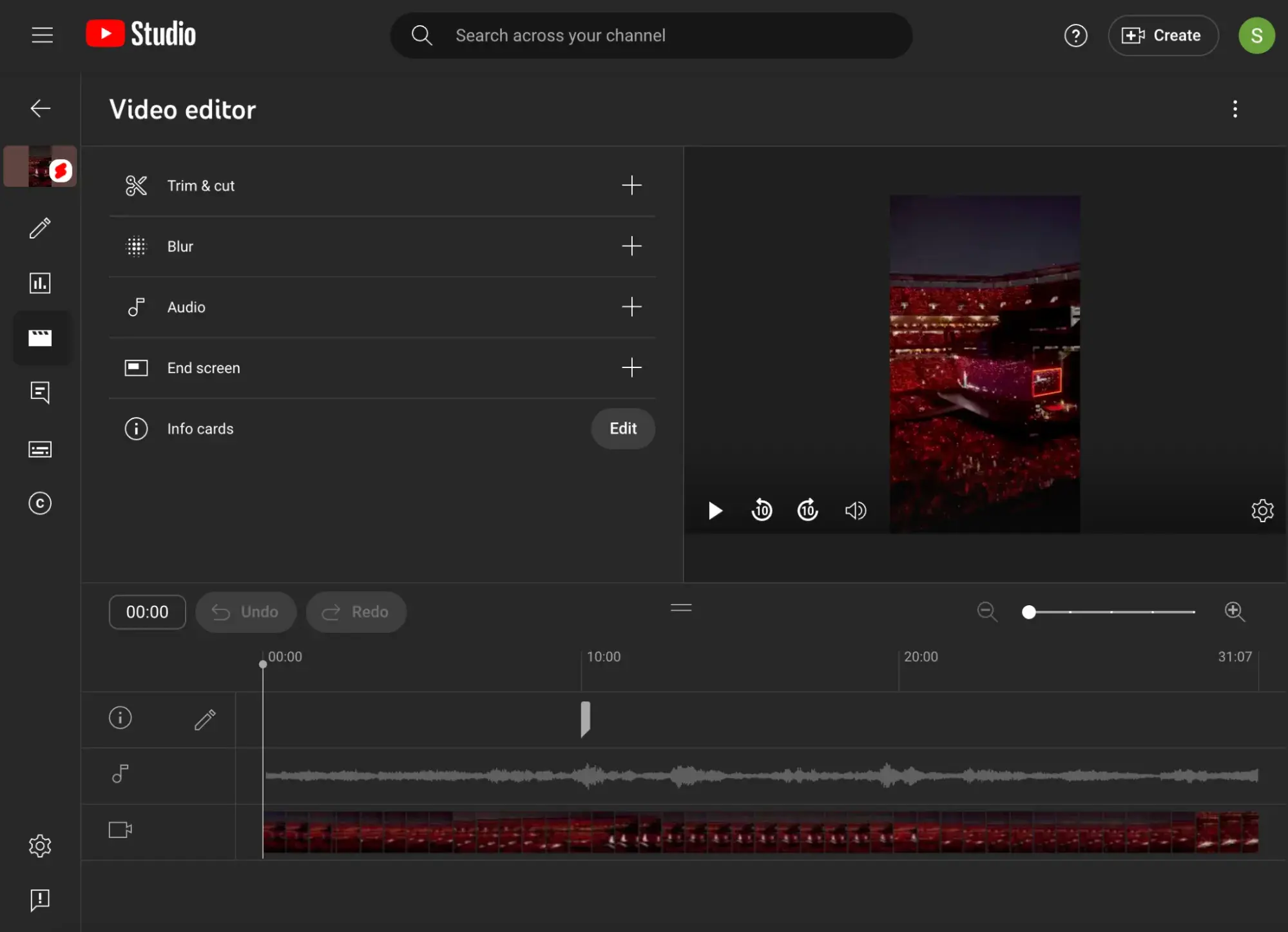 : You can trim & cut, blur, or add audio, end screens, or info cards in Video editor.