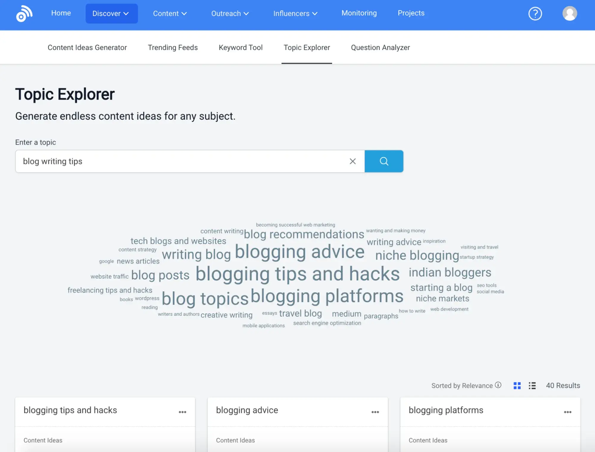 : Use the Topic Explorer tool to discover a tag cloud of related keywords.