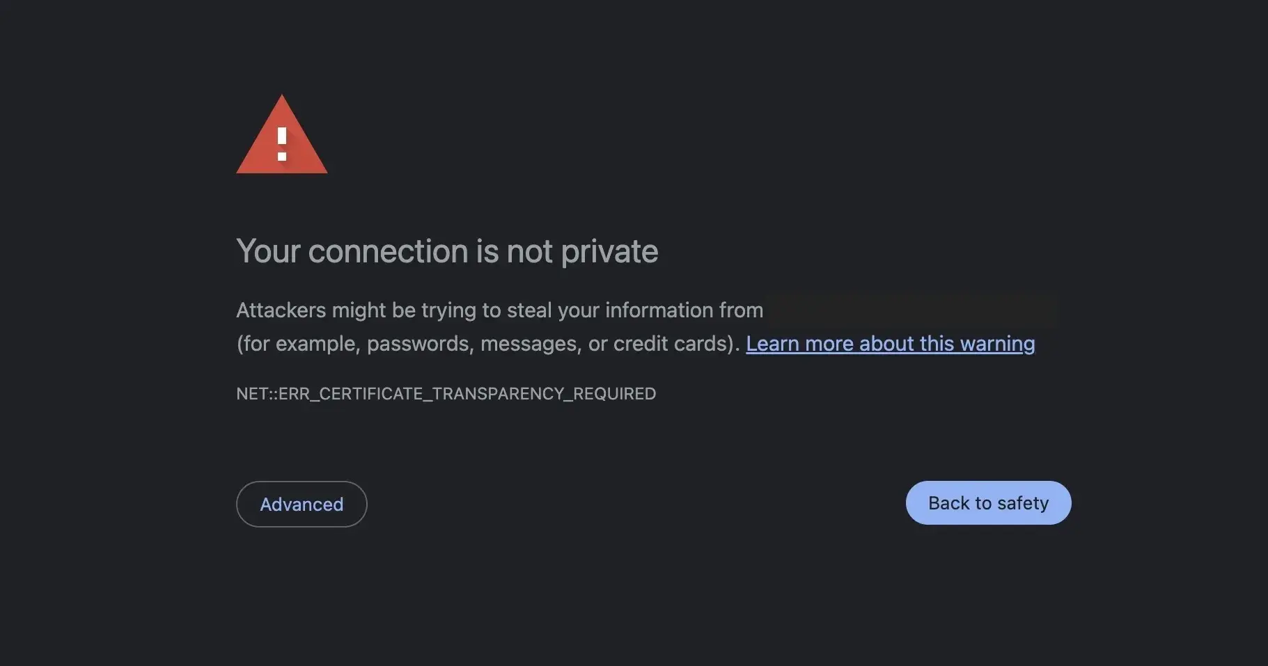 your connection is not private, warning displayed by browser stating “Your connection is not private”