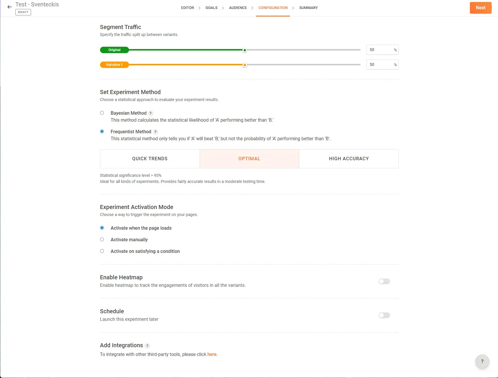 best a/b testing platform, zoho pagesense testing wizard with configuration data