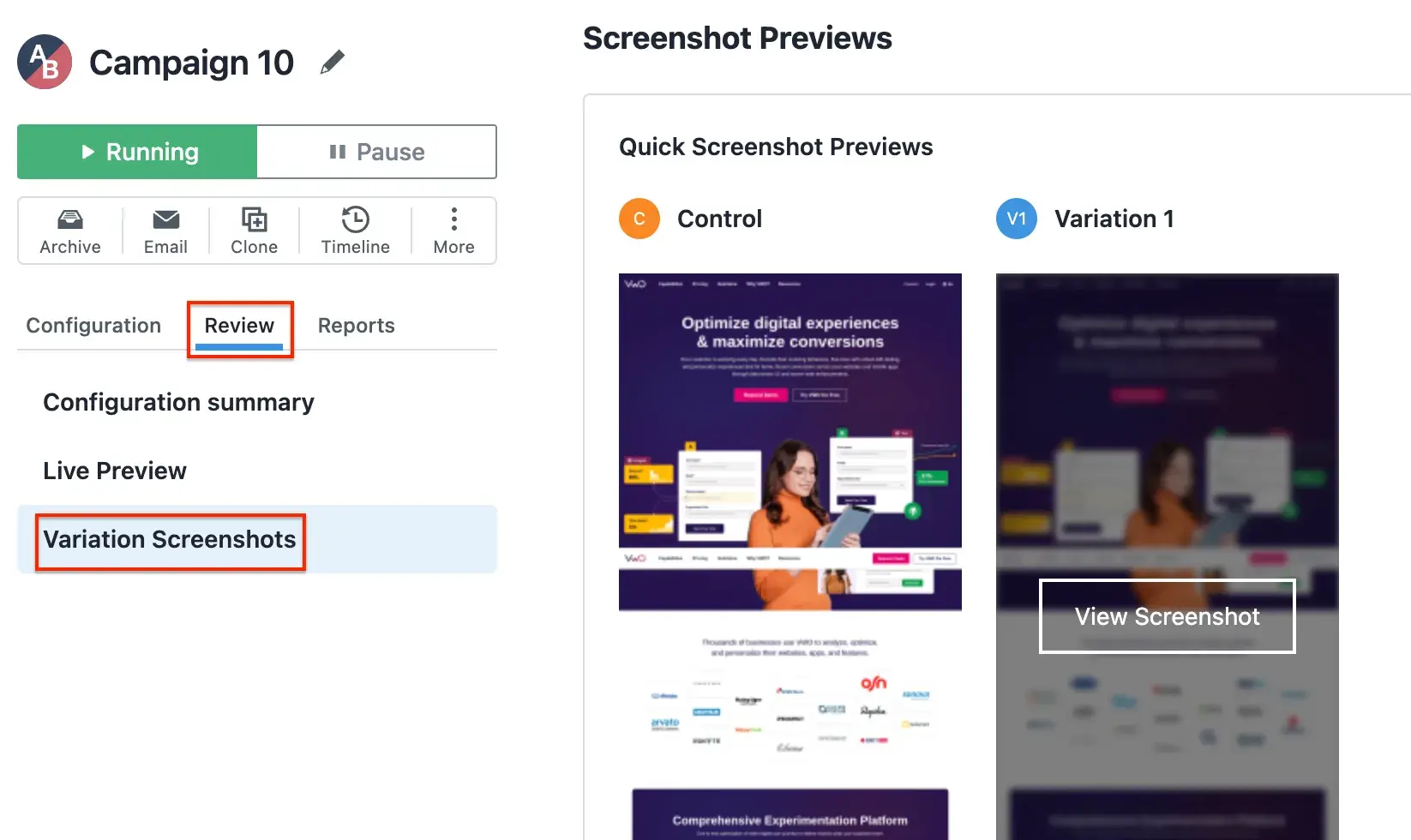 best a/b testing tools, vwo testing, campaign screenshots on mobile