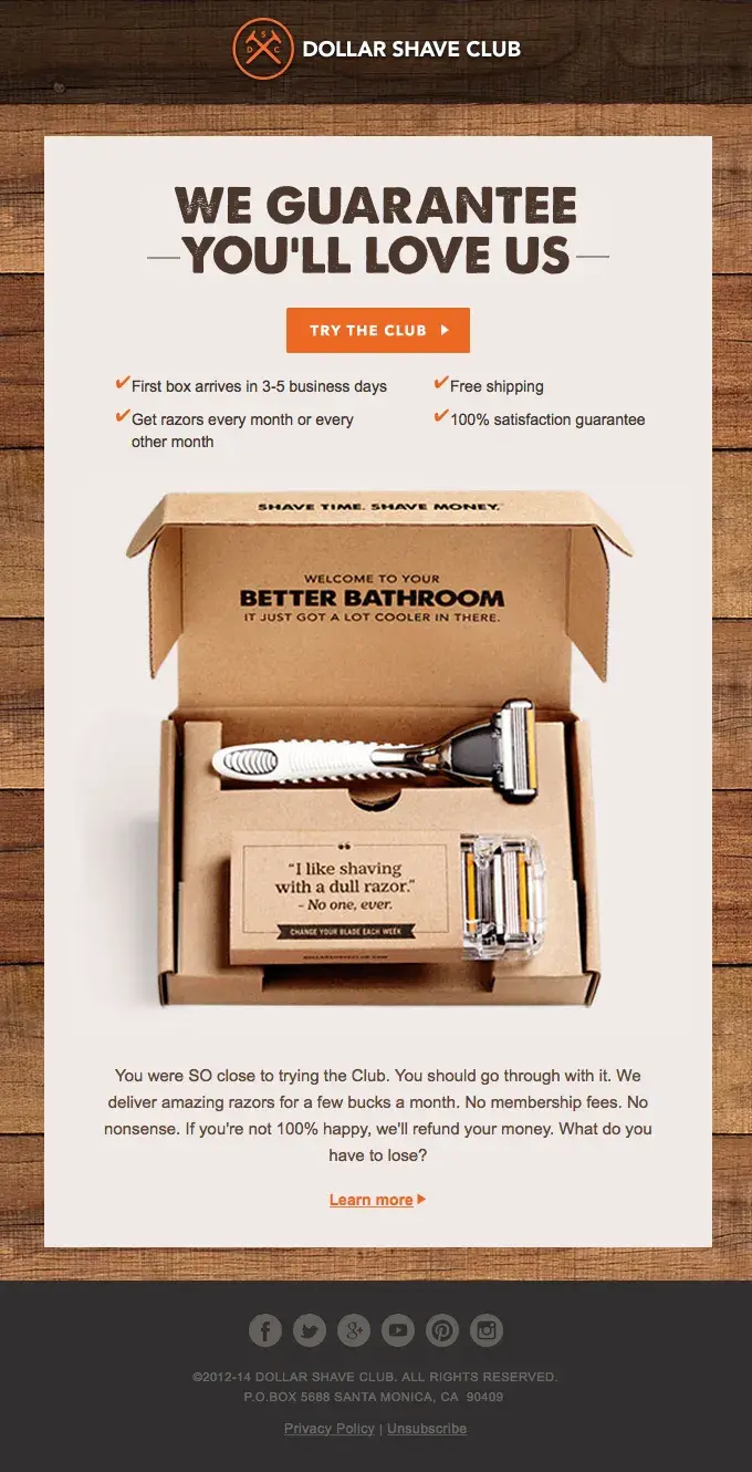 dollar shave club, abandoned cart email