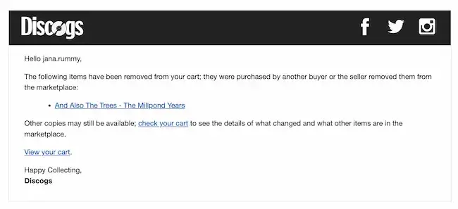 discogs, abandoned cart email