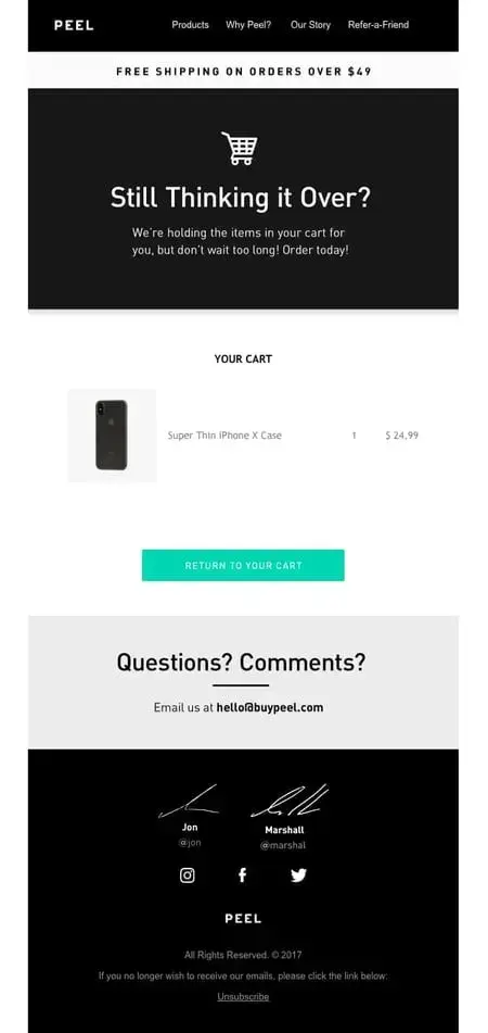 peel, abandoned cart email