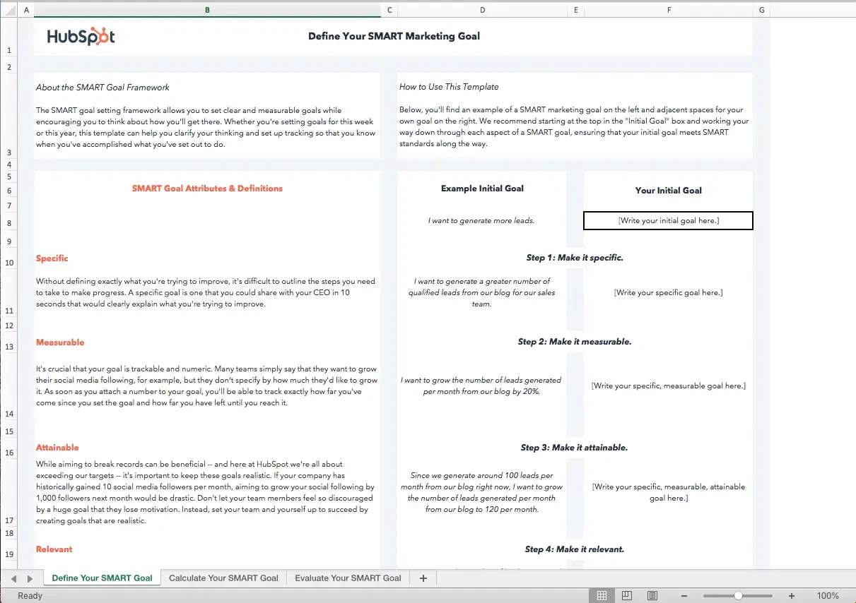 Smart goals template for your action plan